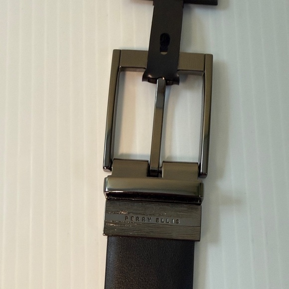 Perry Ellis Dark Leather Belt with Silver Buckle, new - Picture 5 of 5